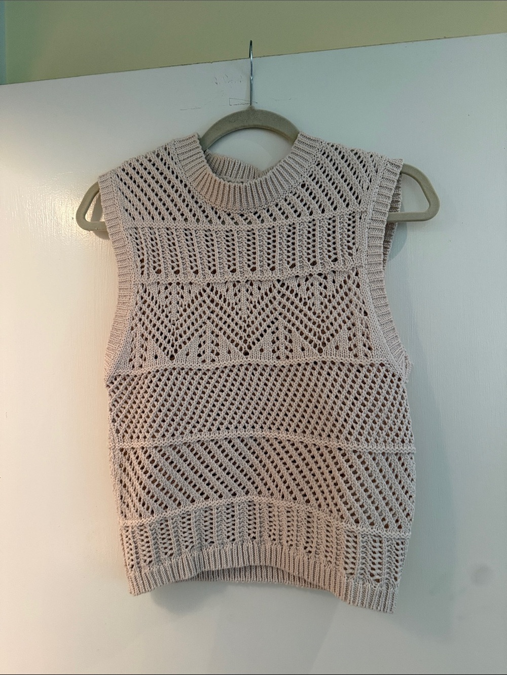 Knit Pointelle Sleeveless Sweater Tank - Cream